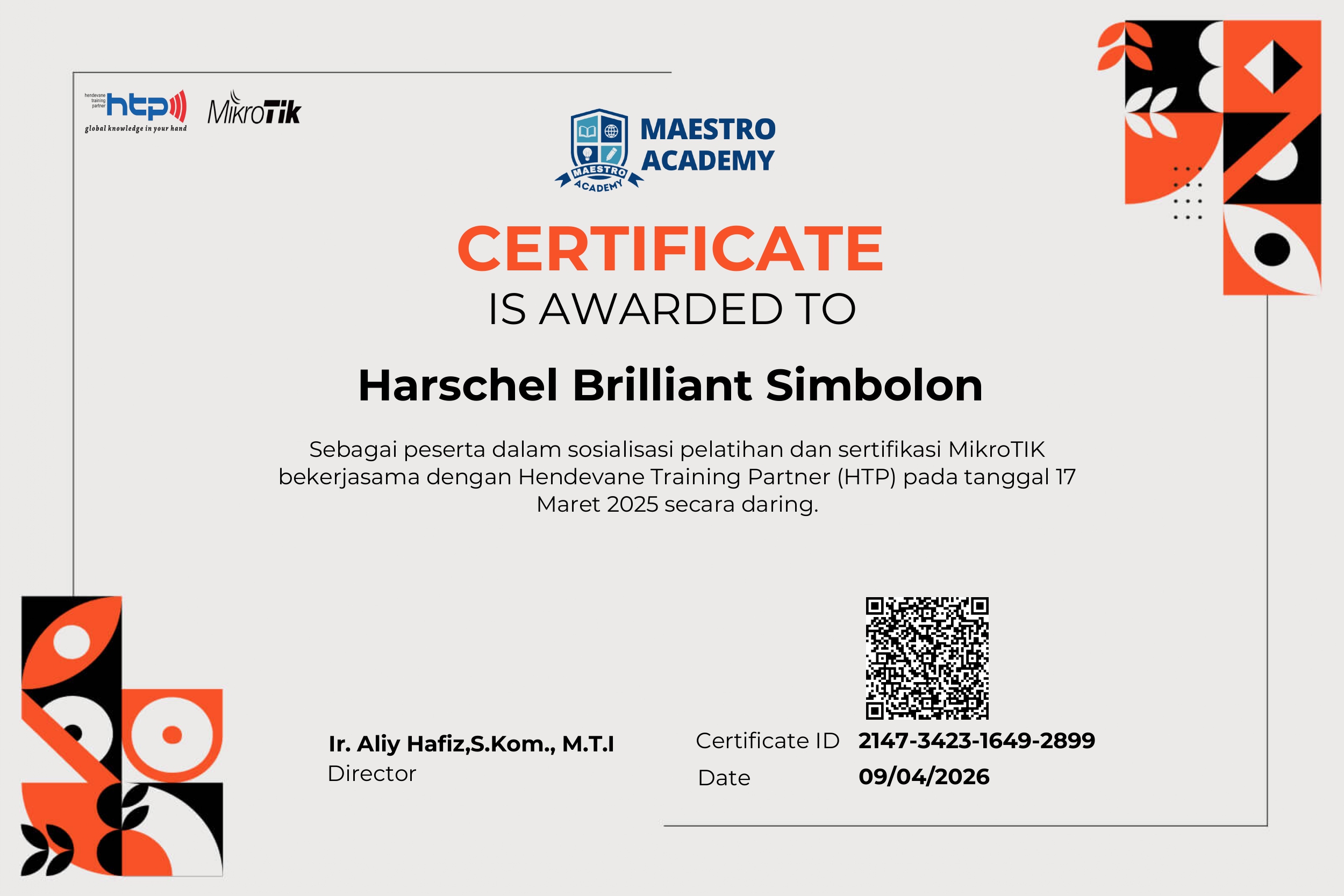 Certificate Page 1